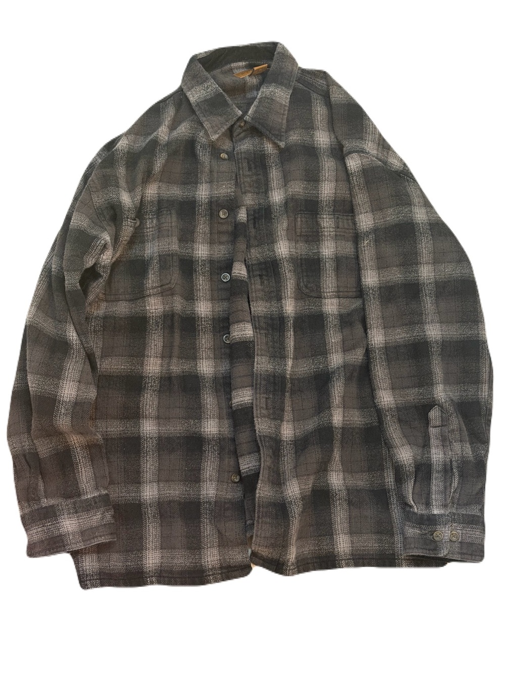 St. John’s Bay Black and Gray Plaid Button-Front Shirt size XL
